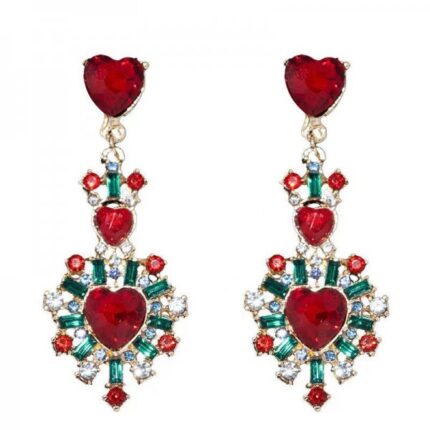 Multi Colour Rose Cluster Heart Drop Earrings